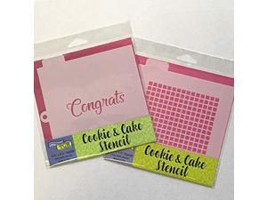crafter's workshop cookie stencil 2 pack, 10 mil food safe templates for decorating and baking, tcw5037 small squares and tcw5042 congrats