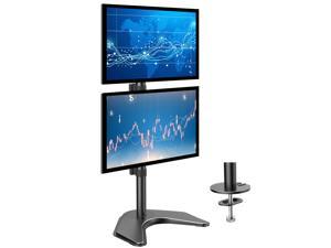 HUANUO Dual Monitor Stand - Vertical Stack Screen Free-Standing Holder LCD Desk Mount Fits Two 13 to 32 Inch Computer Monitors with C Clamp Grommet.