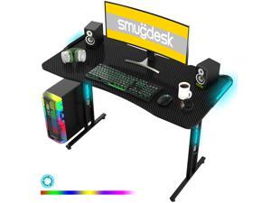 SMUGDESK Gaming Desk Racing Style Computer Desk Ergonomic Game Table with Dynamic RGB LED Lights T-Shaped Gamer Workstation for Home Office 47.24" x 23.6" (Black)