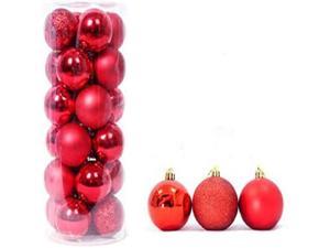 Acaigel 24Pcs Red Christmas Balls Ornaments For Christmas Tree Wreaths Hanging Decorations- Bright Balls, Matte Balls, Glitter Balls