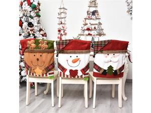 3 Pcs Christmas Back Chair Covers Dining Room Chair Covers for Holiday Party Festival Kitchen Dining Room Chairs Santa Claus Snowman Moose 2022