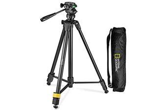 national geographic photo tripod kit with monopod, carrying bag, 3-way head, quick release, 3-section legs lever locks, geared centre column, load.