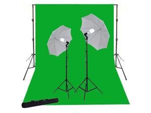 ephoto 10' x 12' chromakey chroma key green screen background backdrop support stand studio photo lighting kit two lights 2 umbrellas 2 stand 2.