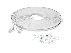 micro connectors, inc. 75 ft flat cat6 rj45 utp ethernet networking cable with 20 cable clips (e08-075fl-w) white
