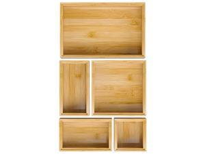bamboo drawer organizer storage box - wooden utensil organizer set of 5, multi-use organizer tray for bathroom living room dresser bedroom office.