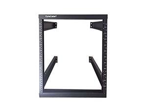 dynacable 12u 19 inch heavy duty open frame fixed mount rack, 20 inches depth wall mount rack for cabinets, it networking & more, hold up to 250.
