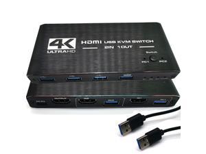 HDMI KVM Switch,4K@60Hz 2x1 HDMI USB Switch HDMI2.0 Ports + 3X USB KVM Ports, Share 2 Computers to one Monitor, Support Wireless Keyboard and.