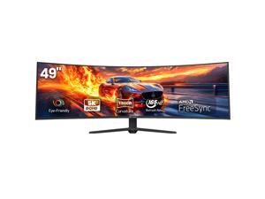 Monitor gamer curvo CRUA de 49 pulgadas | DQHD(5120*1440), 165Hz, 1500R, 32:9, AMD FreeSync, 120% sRGB, pantalla ultra ancha con ajuste de altura, HDMI 2.1 y DP 1.4, instalación en pared - Negro