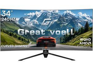 Monitor gamer curvo ultrawide Great Voell de 34", 240Hz WQHD, 1ms, 21:9, 3440x1440p, 127% sRGB, G-Sync y FreeSync, curva 1500R, HDR, PIP/PBP, DP1.4 y HDMI 2.0, inmersivo
