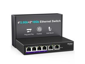 Switch Ethernet 10Gbe no gestionable con 2 puertos RJ45 10Gb + 4 puertos Base-T 2.5Gb, sobremesa/montaje en pared NICGIGA switch de red de 6 puertos 10Gbps para AP inalámbrico, NAS, PC