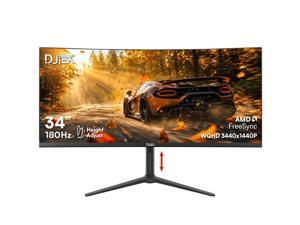 Monitor curvo ultrawide de 34 pulgadas, 180Hz, ajustable en altura | WQHD 3440x1440, 1500R, 4000:1, 127% sRGB, FreeSync, 16.7M, curvatura y ángulo de visión de 178°, base para computadora, negocios