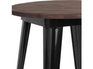 24' Round Black Metal Indoor Table with Walnut Rustic Wood Top