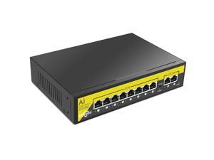 Zell 12 Ports Poe Switch,8 Poe Ports Gigabit Network Switch+2 Ports Gigabit  Uplink+2 Sfp Slot,Unmanaged Ethernet Switch With 120W Ai  Detection,802.3Af/At Compliant, Fanless Design