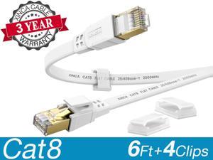 XINCA Cat8 Ethernet Cable Lnternet Network Flat Patch Cord 6ft White With 4 Clips Rj45 Connectors Transfer Speed40 Gbps 2000MHz Connector For.