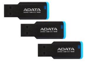 Combo: (3x) ADATA 16GB UV140 Bookmarked, Capless USB 3.0 Flash Drive, Black/Blue