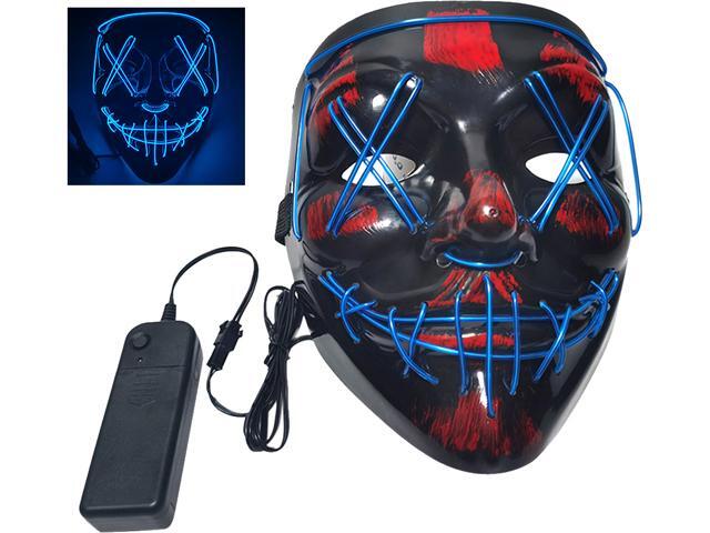 Glow Mask Modes Adjustable EL Wire Light Up Skull Luminous Mask Costume Party for Halloween (Blue Voice-control)