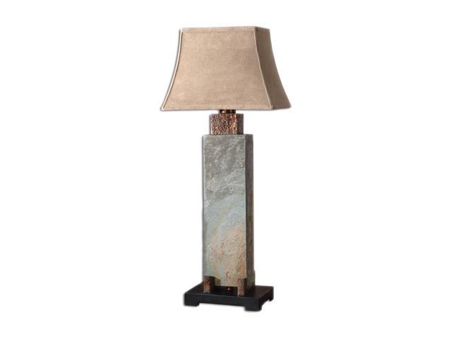 Uttermost Carolyn Kinder Slate Tall Table Lamp The Base Is Made Of Real Hand Carved Slate with Hammered Copper Details Due To The Natural Material