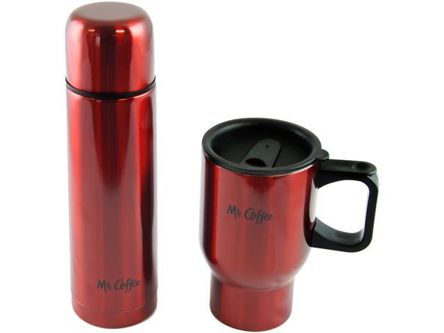 Mr Coffee 10816502 Javeline 2 Piece Thermos & Thermal Travel Mug Gift Set Red Metallic Stainless Steel