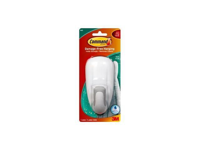 Condition photo showing New/Like New for command bathroom wall hook with water-resistant adhesive strips, bathroom organizer for hanging bath towels and loofahs, 1 shower hook with 2 command strips