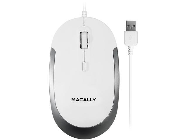 Macally USB Optical Quiet Click Mouse for Mac/PC in White & Aluminum