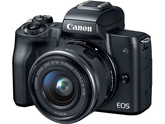 Canon EOS M50 Mirrorless Digital Camera with 15-45mm Lens + Flash + UV FLD CPL Filter Kit + Wide Angle & Telephoto Lens + Camera Case + Tripod +