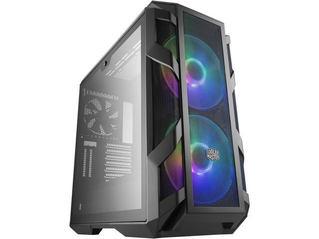 NeweggBusiness - Cooler Master MasterCase H500M ARGB Airflow ATX Mid-Tower with Quad Tempered Glass Panels, Dual 200mm ARGB Lighting Fans, I/O Panel, and Vertical GPU Slots