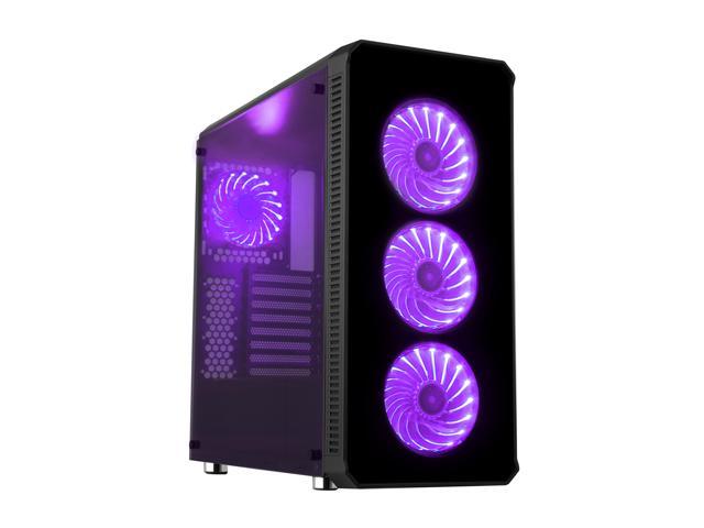 Neweggbusiness Diypc Vanguard Rgb Black Dual Usb3 0 Steel Tempered Glass Atx Mid Tower Gaming Computer Case W Tempered Glass Panels Front And Both Sides And Pre Installed 4 X Rgb Led Fans 7 Different