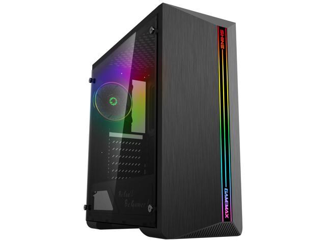 Gamemax Revolt Black USB3.0 Tempered Glass ATX Mid Tower Gaming Computer  Case w/Tempered Glass Panel and 4 x ARGB Dual Ring LED Fan (Pre-Installed)  