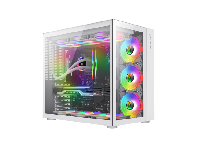 White RGB Gamer PC Case, ATX/mATX/ITX Compatible, Medium Tower PC Gaming  Empty