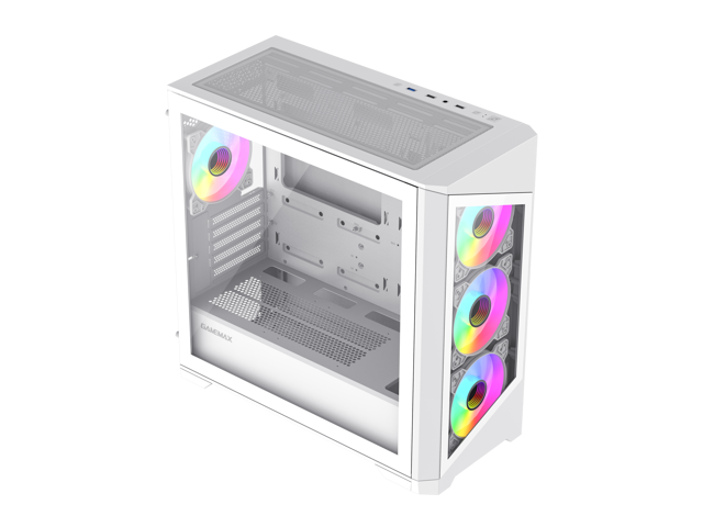 GameMax Optical Mid Tower ATX 4 x ARGB Fans PC Gaming Case, Acrylic White