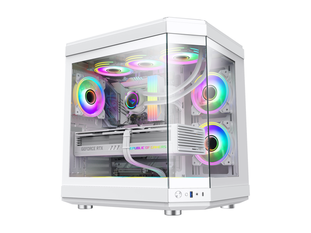 NeweggBusiness - GAMEMAX HYPE White USB3.0/Type C Panoramic Tempered Glass  ATX Mid-Tower PC case w/3 xARGB Fans(Pre-Installed)