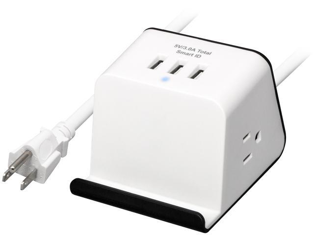 Open Box - Rosewill RHSP-19001 Desktop Power Strip Surge Protector Charging Station 3 Smart USB Ports 2 AC Outlets Built-In Device Holder 33