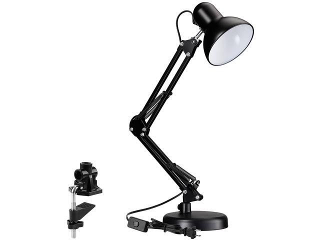 TORCHSTAR Metal Swing Arm Desk Lamp Interchangeable Base Or Clamp Classic Architect Clip On Table Lamp Multi-Joint Adjustable Arm Black Finish