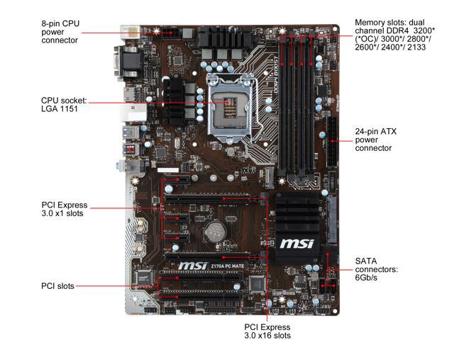 NeweggBusiness MSI Z170A PC MATE LGA 1151 Intel HDMI SATA 6Gb/s USB ATX Motherboards -
