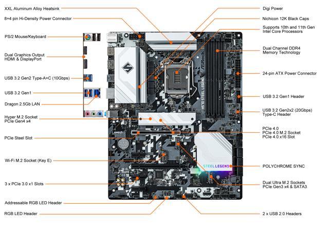 NeweggBusiness - ASRock H570 STEEL LEGEND LGA 1200 Intel H570 SATA