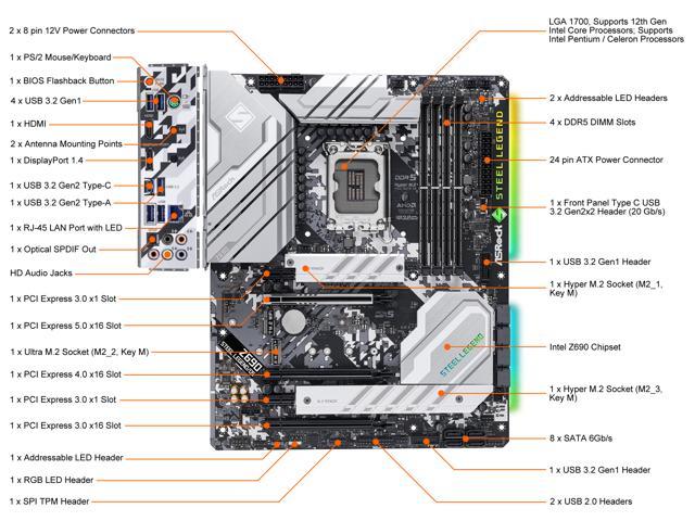 NeweggBusiness - ASRock Z690 STEEL LEGEND/D5 LGA 1700 Intel Z690