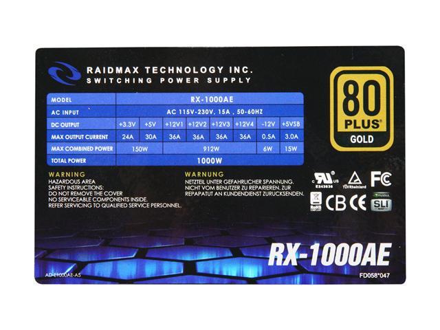 NeweggBusiness - RAIDMAX RX-1000AE 1000 W ATX12V v2.3 / EPS12V SLI