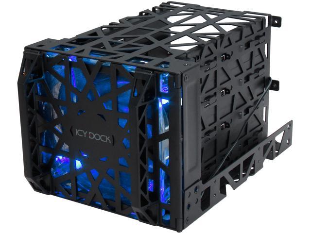 NeweggBusiness - ICY DOCK MB074SP-B Metal body with partial plastic 3.5 &  5.25 Black SATA I/II/III HDD 4-in-3 Module Metal Open Frame Cooler Cage w/  120 mm blue LED fan