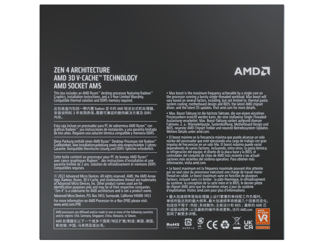 AMD Ryzen 7 R7 7800X3D 4.2GHz 8-Cores 16-Threads Socket AM5 CPU Processor