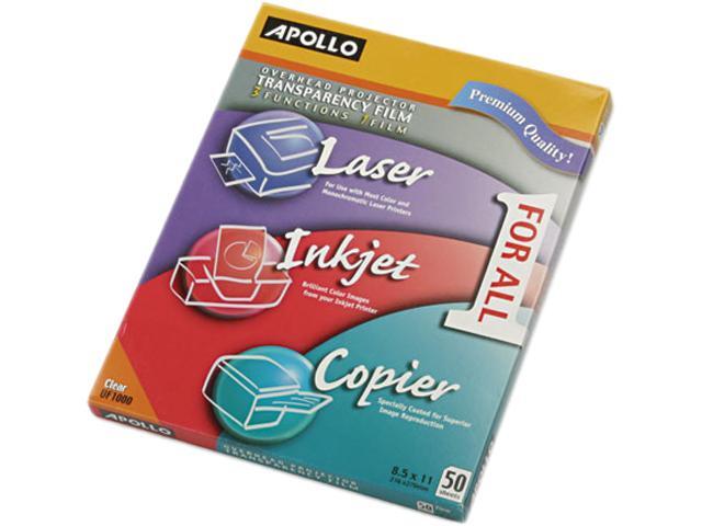 Apollo Color Laser/Inkjet Transparency Film w/o Sensing Stripe Letter Clear 50