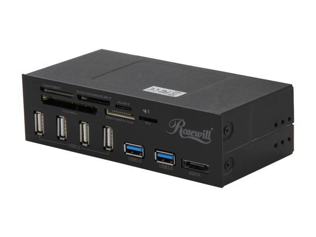 NeweggBusiness - Rosewill Data Hub for 5.25" Drive Bays- 2 USB 3.0 Ports and Main Connector, Four USB 2.0 Ports, eSATA, Internal Six Media Card Reader, Supports Windows ME/2000/XP/Vista/7/8/10 - RDCR-11004