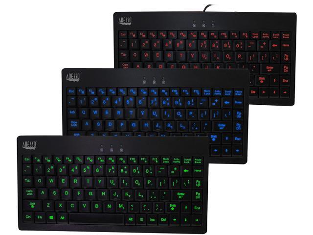 Adesso AKB-110EB SlimTouch 3 RGB colors illuminated Mini USB keyboard with multimedia hot keys 2X large print keycap