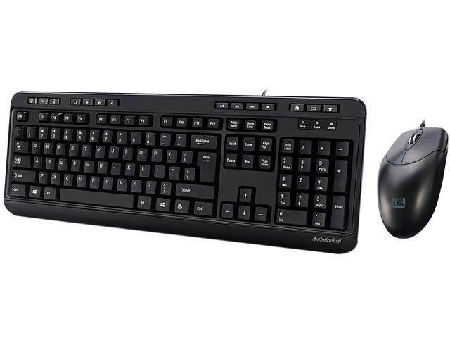 ADESSO AKB-132CB Black Wired Antimicrobial Multimedia Desktop Keyboard and Mouse