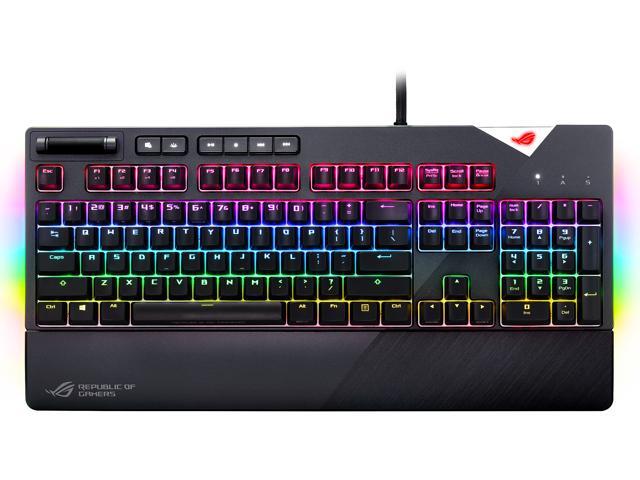 ASUS ROG Strix Flare Aura Sync RGB Mechanical Gaming Keyboard with Cherry MX Blue Switches Customizable Badge USB Pass Through and Media Controls
