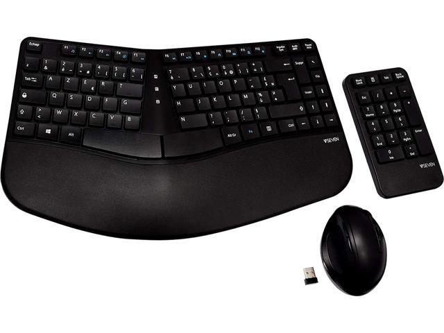 V7 Ergonomic Wireless Keyboard Mouse and Keypad Combo - French CKW400FR Black RF Wireless Keyboard