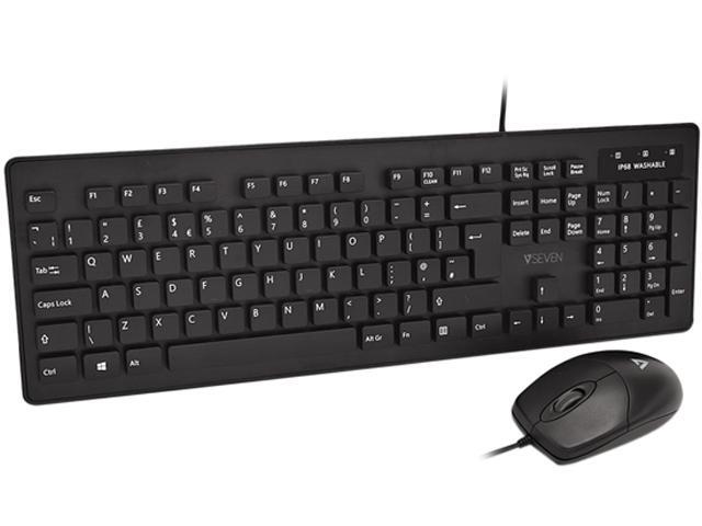 V7 IP68 Washable Antimicrobial Keyboard and Mouse Combo - UK Layout CKU700UK Black Keyboard