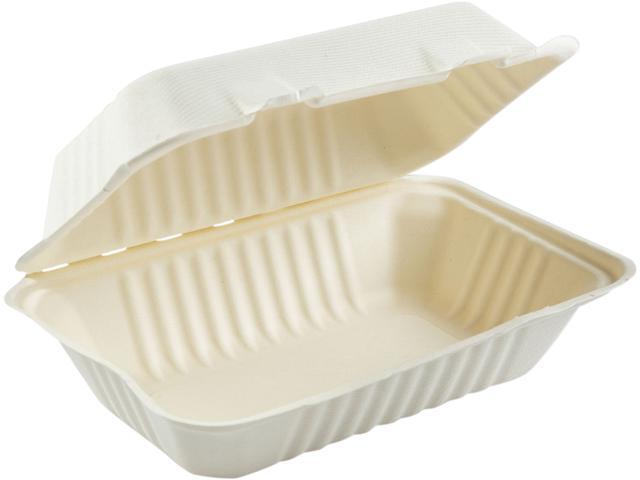 Boardwalk Molded Fiber Food Containers Hinged-Lid 1-Compartment 9 x 6 White