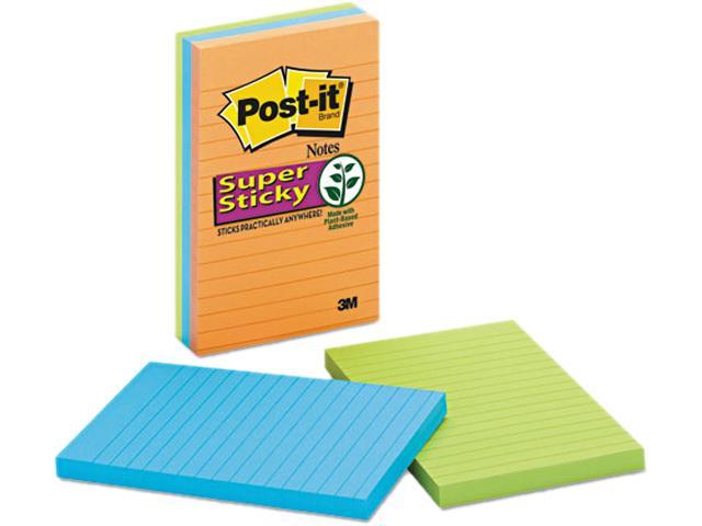 Post-It Super Sticky Lined Notes, 4 x 6, Electric Glow - 3 pack