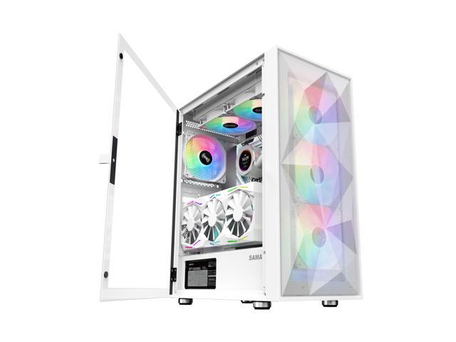 NeweggBusiness - SAMA 3509 White Tempered Glass Open Door