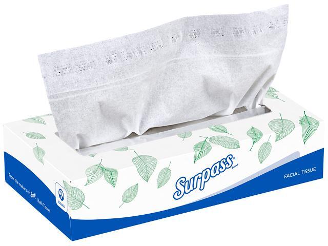 Surpass Facial Tissue Flat Box (21340) 2-Ply White Unscented 100 Tissues / Box 30 Boxes / Big Case